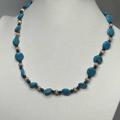 beaded necklace costume jewelry turquoise color dyed stone trendy boho bohemian