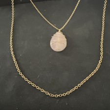  Rose Quartz Necklace Wire Wrapped Double Chain 18 In Gold Tone Fashion gift
