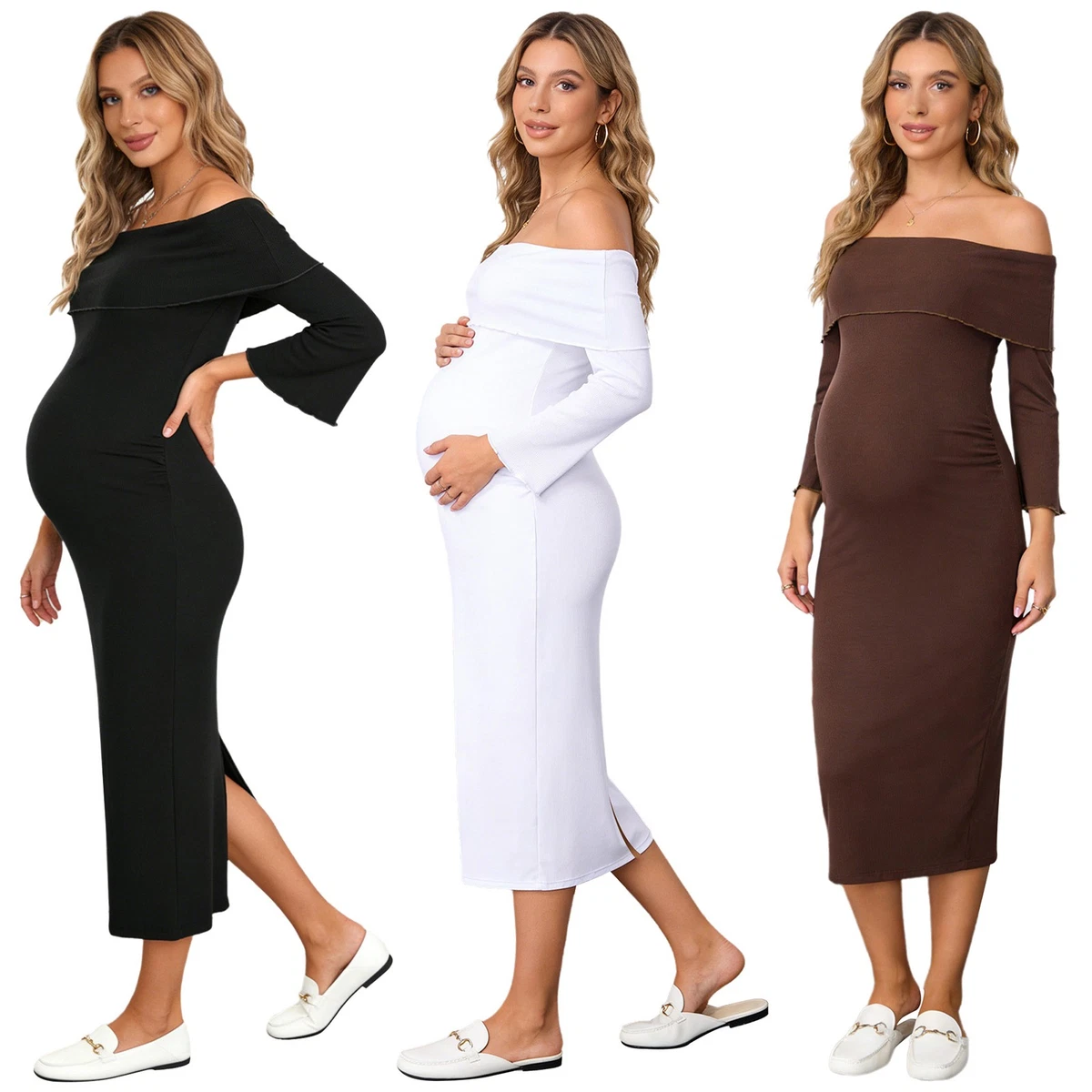 open lace back dress Momyknows Boho Solid Color Off Shoulder Backless Linen Cotton Ruffle 2-in-1  Crop Cap Sleeve Side Slit Photoshoot Maternity Maxi Dress