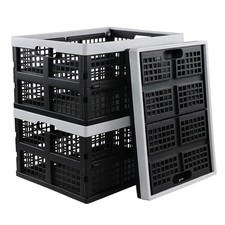 3 Pack 34L Plastic Collapsible Storage Crates Folding Rectangular Black Set