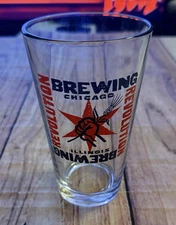 Revolution Brewing Craft Beer Pint Glass Red Black Logo Chicago Illinois Bar Pub