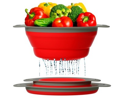 2 PCS Ultimate Kitchen Strainers Collapsible Silicone Colander Berry Bowl Red