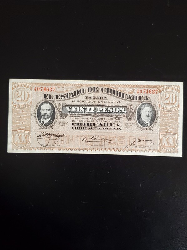 1915 mexico chihuahua 20 pesos