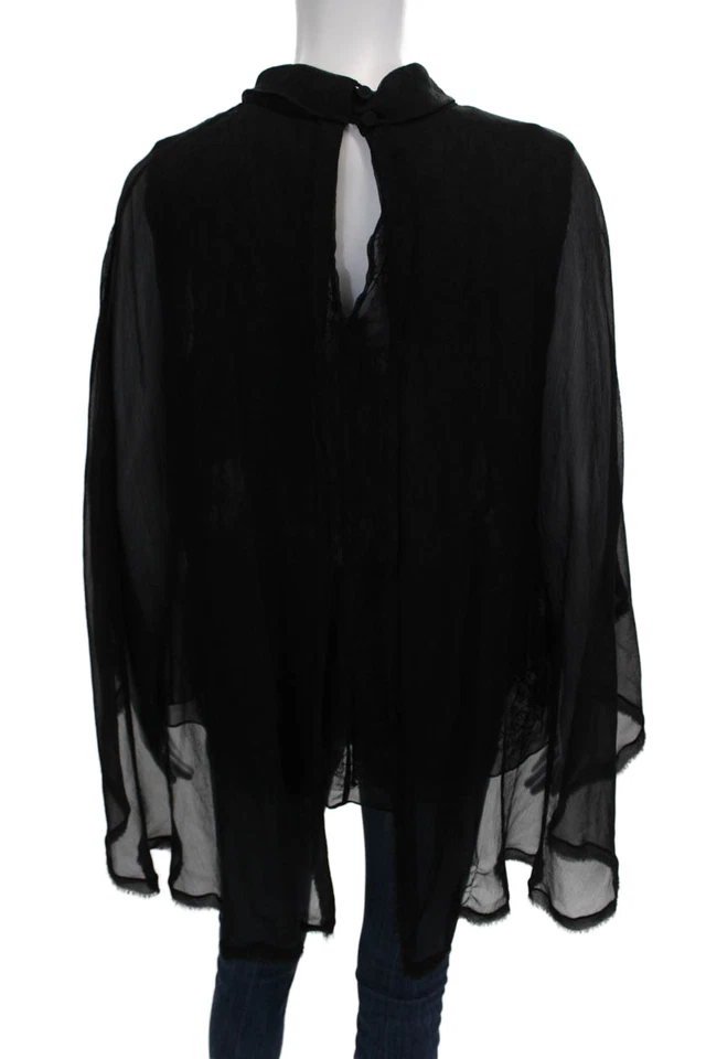 Женская шелковая блузка Jason Wu с ложным воротником без рукавов на пуговицах черная размер 8 - Изображение 3 из 4