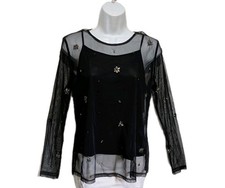Bongo Y2K Mesh Black Fairy Whimsigoth Top Womens M 90s Grunge Sheer 7000