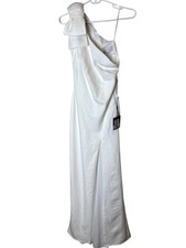 IEENA For Mac Duggal Dress Womens 0 White One Shoulder Bow Maxi Wedding Gown