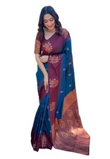 Women Soft Silk Floral Zari Woven Unique Color Contrast Saree with Blouse Piece