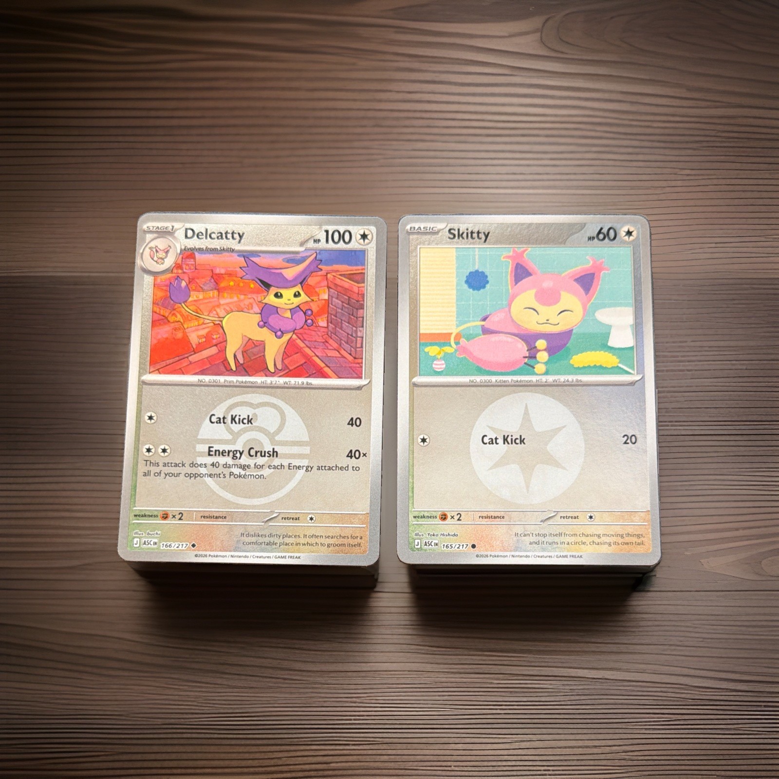 Delcatty Love Ball Reverse Holo Ascended Heroes 166/217 & Skitty 165/217 Energy