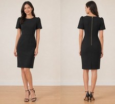 Calvin Klein Pleated Sleeve Crew Neck Sheath Black Dress size 12