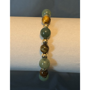 Authentic Beaded Jade, Tiger’s Eye and Gold Plated Stretch Bracelet Adults