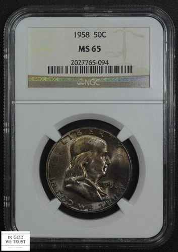 1958 Franklin Silver Half Dollar 50C NGC MS 65 (BEAUTIFUL Toning!)