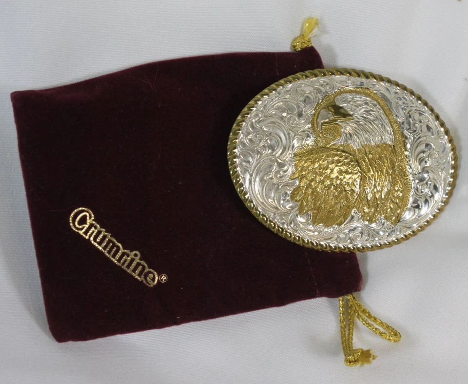 Винтажный Crumrine ремень пряжка орла тяжелая серебряная пластина на бронзе большой ковбойский вестерн - Изображение 2 из 4