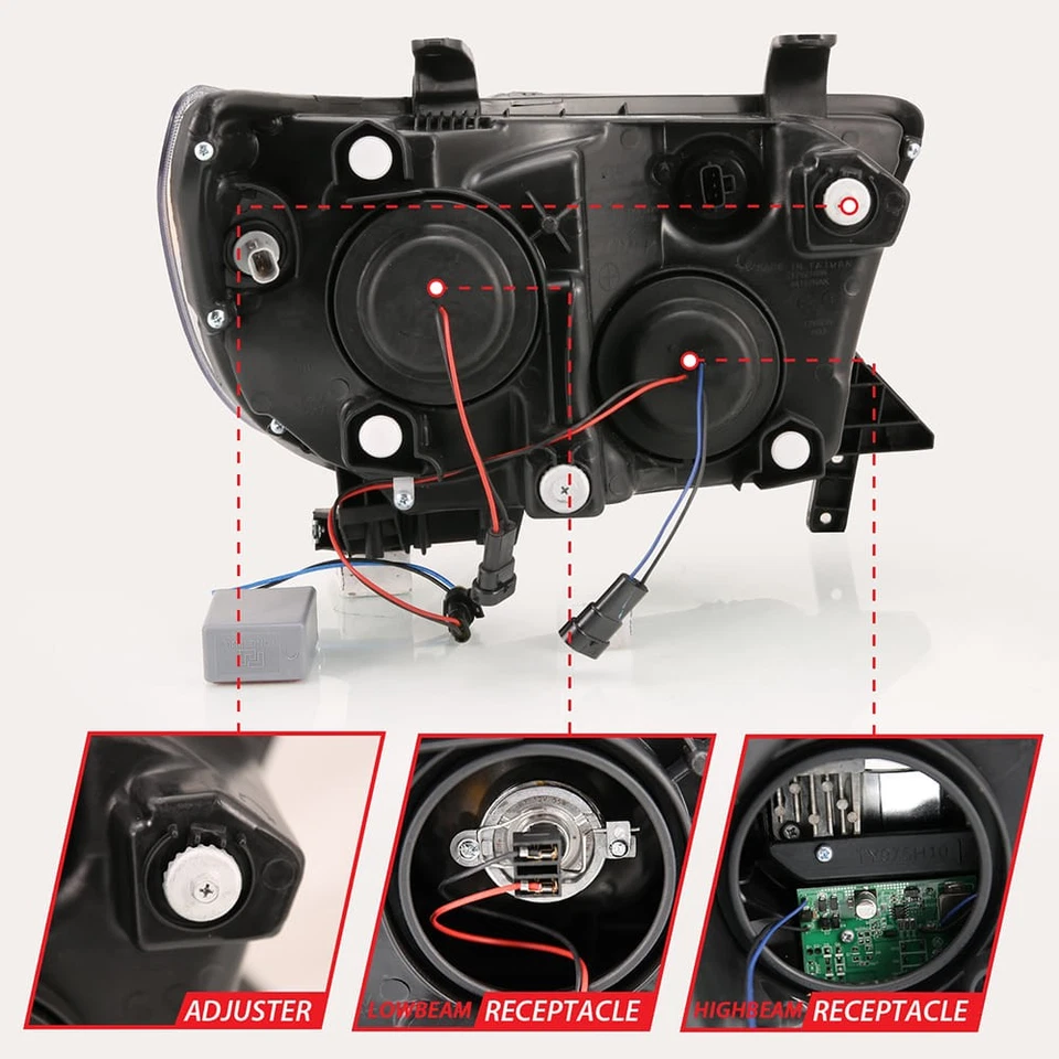 Faróis de lente transparente para Toyota Sequoia 08-16 sem luzes de nivelamento automático [preto] - Imagem 4 de 4