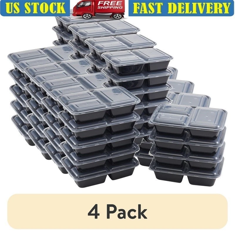 Meal Prep Containers 3 Compartment BPA Free Stackable Microwave Safe New