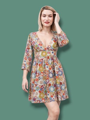 MAX&Co Max Mara Sunflowers Floral Cotton Wrap Front Mini Dress Tunic Size US 6