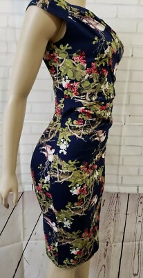 JOLIE MOI ''BIRDS'' PRINTED VTG WOMEN'S KNIT SLEEVELESS DRESS US 8 MULTICOLOR 