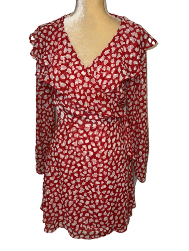 Free People Red Frenchie Faux-Wrap Printed Dress Size M - Picture 2 of 12
