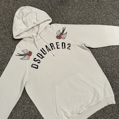 ⭐️ Dsquared2 Birds Logo Hoodie In White ⭐️ 100% AUTHENTIC ⭐️ SIZE LARGE ⭐️ - Picture 2 of 4