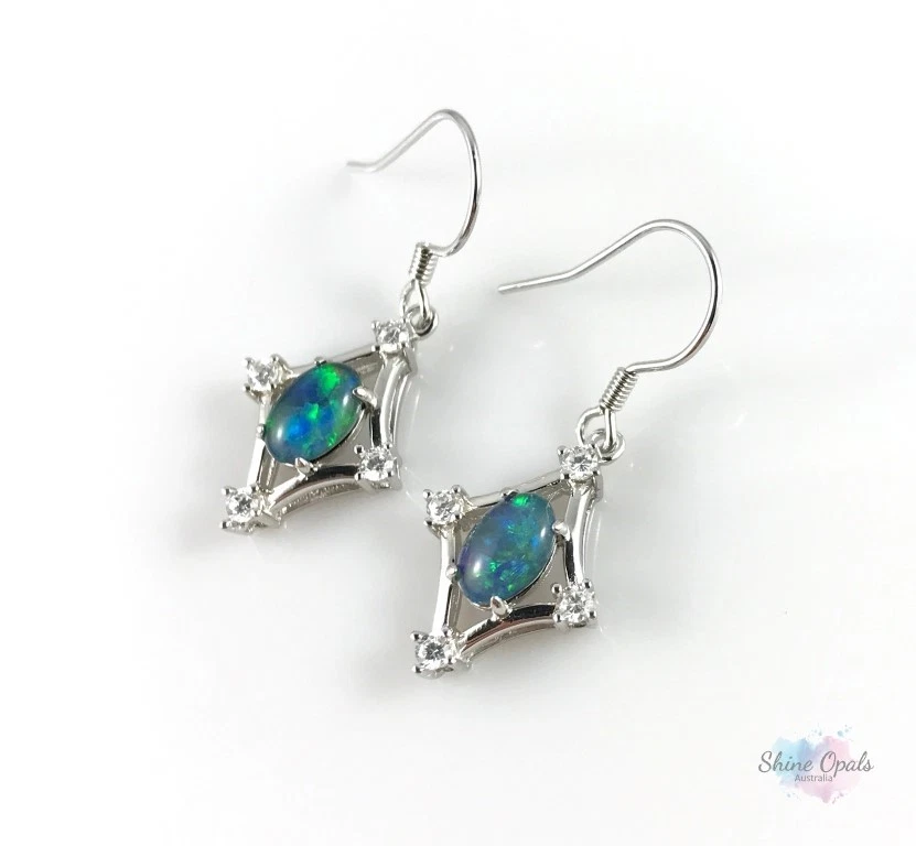 Orecchini australiani pendenti a goccia opale 7x5 mm argento sterling forma d... - Immagine 3 di 4