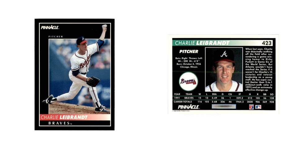 1992 Pinnacle Charlie Leibrandt Baseball Cards #423 - Image 3 of 3