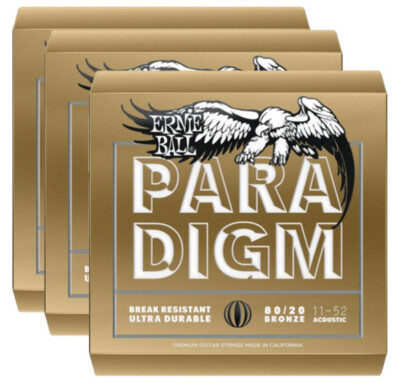 **3-PACK ERNIE BALL PARADIGM 2088 80/20 ACOUSTIC GUITAR STRINGS (11-52)**