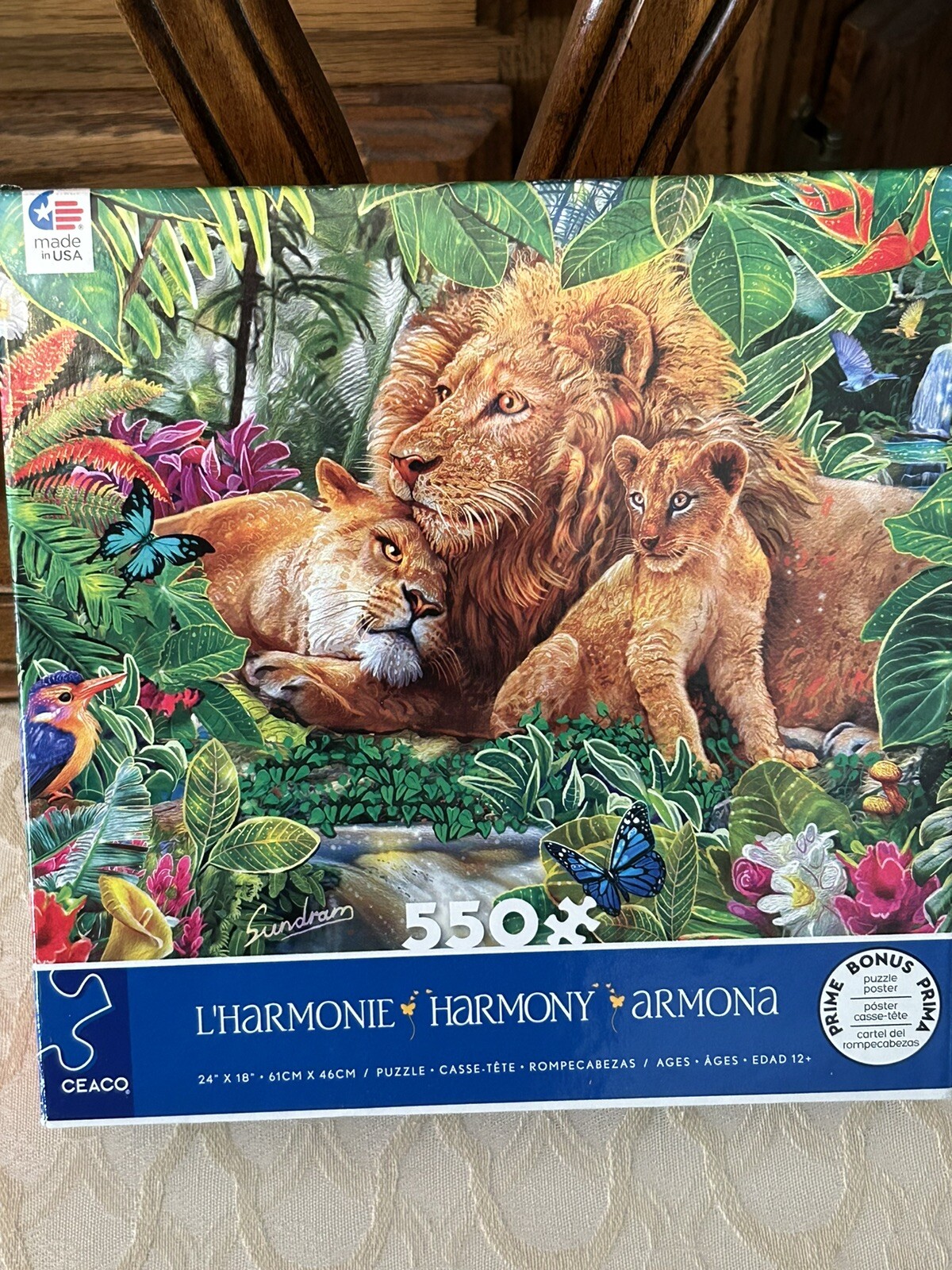Ceaco 550 Piece Puzzle With Poster Lion Family Smoke Free And Complete!
