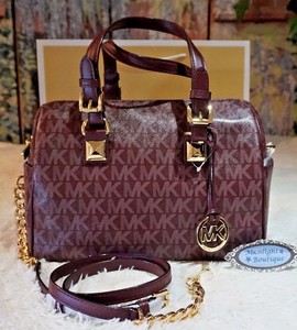 Nwt Michael Kors Md Grayson Mk Sig Chain Merlot Pvc Leather Satchel Bag 348 Ebay