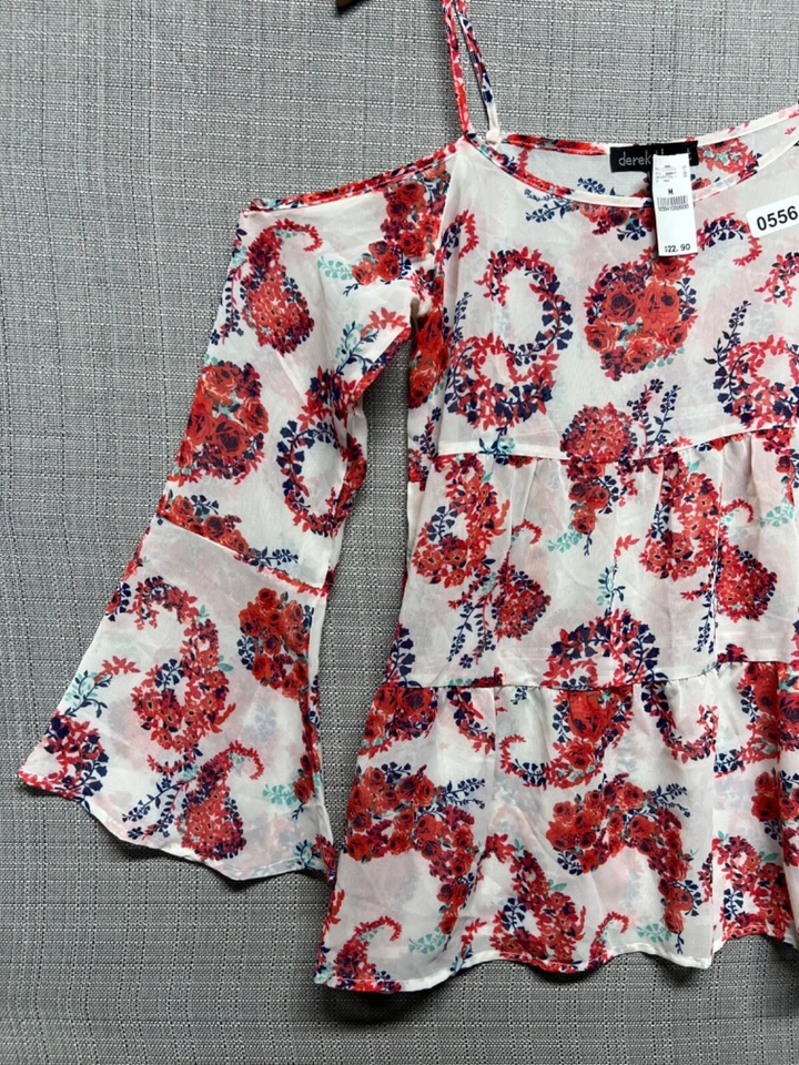 Blusa feminina Derek Heart fora do ombro manga 3/4 tamanho médio, nova com etiquetas - Imagem 2 de 4