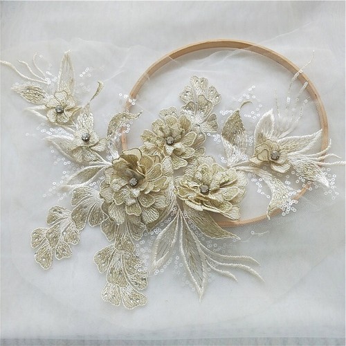 Embroidery Lace Applique 3D Sequin Patch DIY Wedding Dress Sewing Trimming Craft - Picture 12 of 22