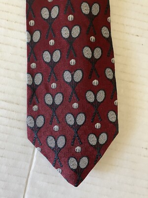 Embassy Square Men's Necktie Tie Silk Red Tennis Rackets Balls 57''