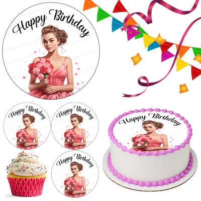 Happy Birthday Frau Tortenaufleger Party Deko essbar Feier Cupcake