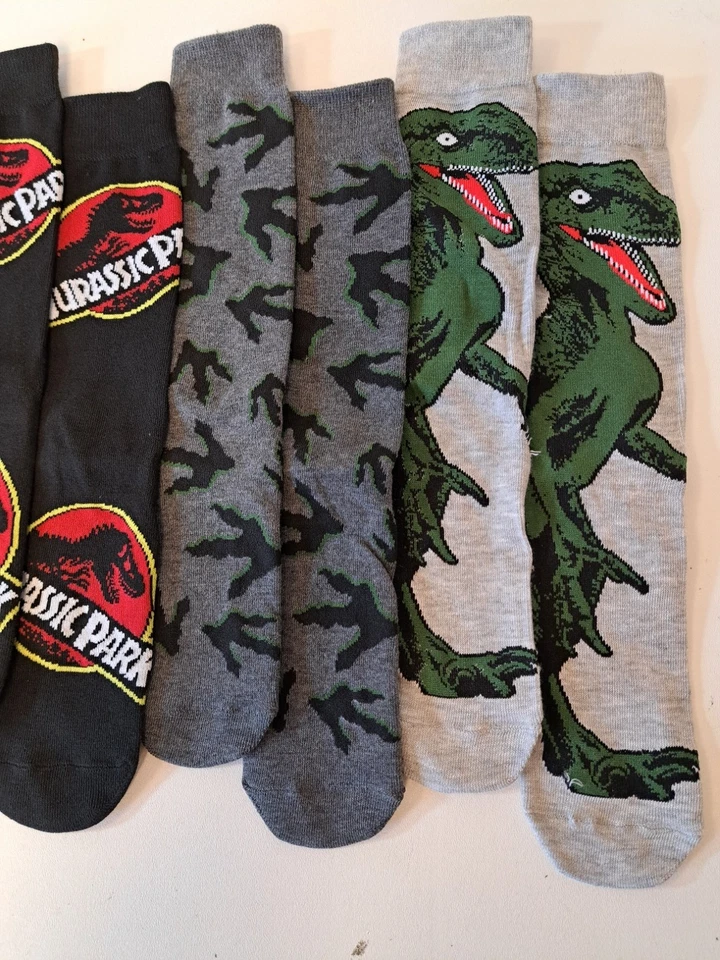 Jurassic Park Socks Men's Casual Crew Socks 6 Pairs Mens Size 8-12 Bioworld NEW - Image 4 of 4