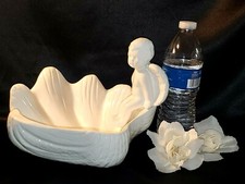 Ceramic Cherub Angel Soap Dish Centerpiece Angel Sea Shell Seashells Conch White