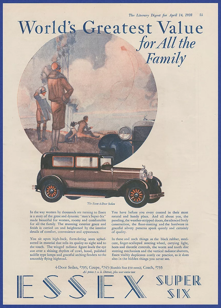 1928 - Essex Super Six 4 Door Sedan Automobile Advertisement