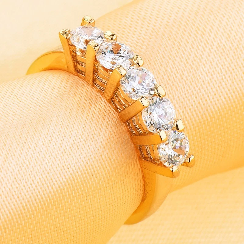 3mm White CZ Round Cut Band Women's Jewelry Yellow Gold Filled Ring Size 6-10  - Image 3 of 3