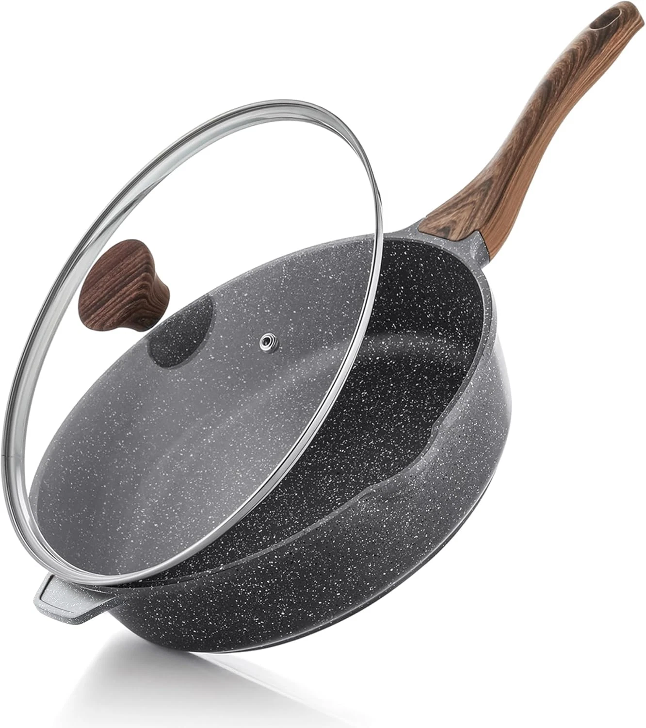 Nonstick Deep Frying Pan Skillet, 11-Inch Saute Pan with Lid, Stay-Cool Handle,