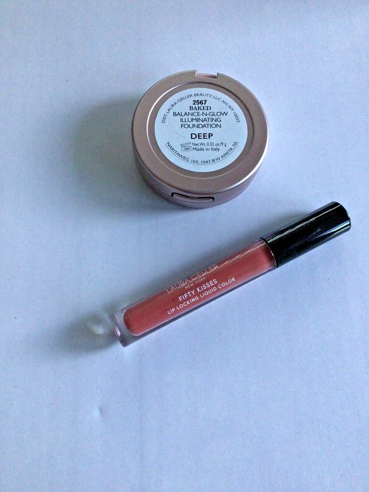 LAURA GELLER Baked Balance N Glow Powder Foundation DEEP + Lip Gloss - Image 2 of 2
