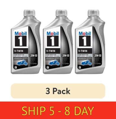 (3 pack) Mobil 1 V-Twin Full Synthetic Motorcycle Oil 20W-50, 1 Quart...(w16)