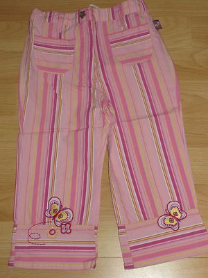 Hose Gr. 110 Streifen Weiß Rosa Caprihose 3/4 Hose Pink 