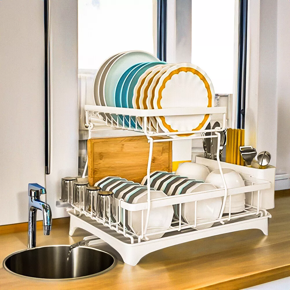  LONONE 2 Tier Dish Racks for Kitchen Counter Small Space Dish  Racks for Kitchen Counter White Dish Drying Rack for Kitchen Counter  Stainless Steel,Triple Layer