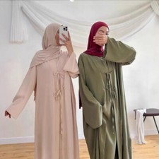 Ramadan Women Kaftan Maxi Dress Muslim Abaya 2 Piece Set Kimono With Inner Dress