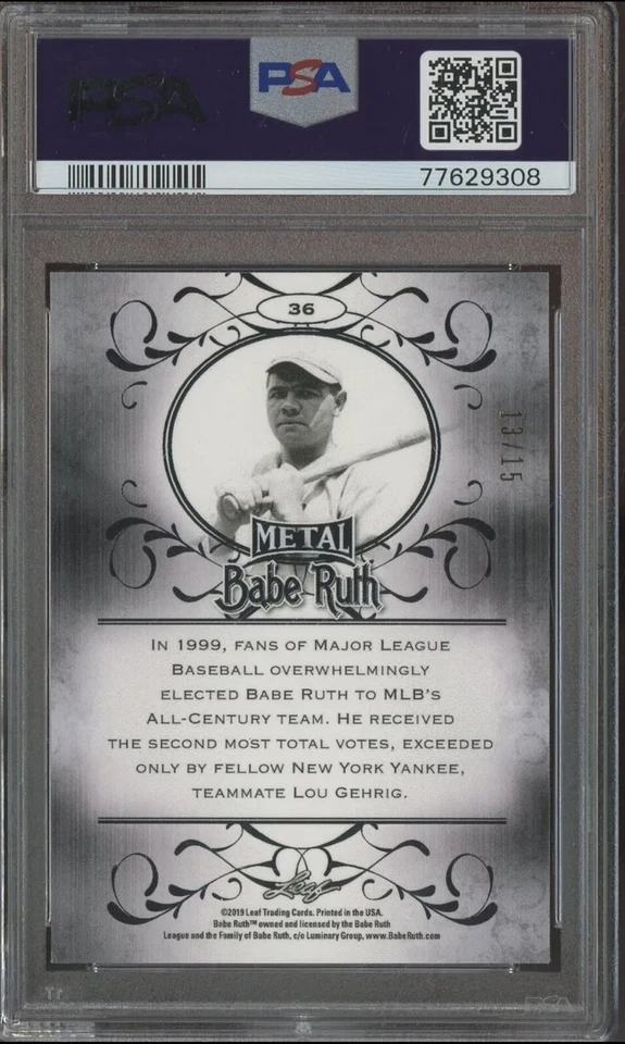 2019 Leaf Metal Pink Wave #36 Babe Ruth New York Yankees HOF /15 PSA 8 NM-MT - Image 2 of 2