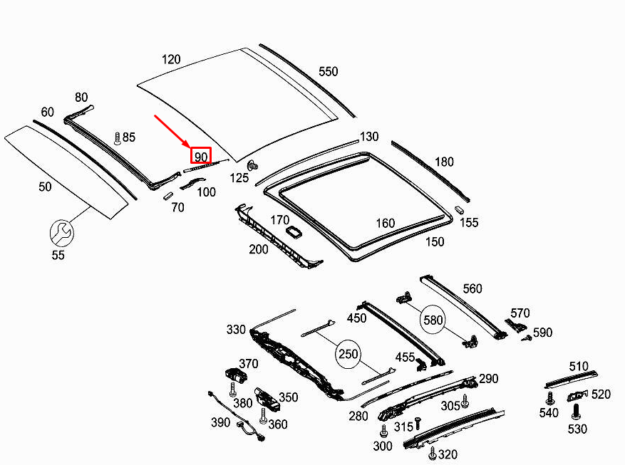 Neu MERCEDES-BENZ E W213 Schiebedach-Windabweiser-Scharnier A2137804300 Original