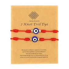 2 piezas de pulseras de la suerte de 7 nudos con hilo rojo contra el mal de ojo
