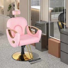 Barber Chair Reclining Salon Chair Hydraulic Styling Chair 360° Swivel Pink