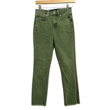 Veronica Beard Carly Kick Flare Jeans Women 27/4 Olive Green High Rise Raw Hem