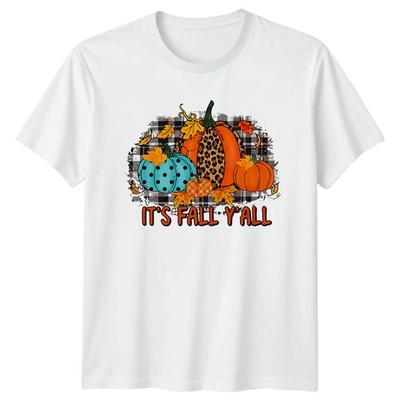 Its Fall Yall kariertes Kürbis Damen T-Shirt Autumn Harvest