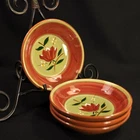 Stangl Magnolia Set of 4 Fruit Bowls 1952 HandPainted Maroon Yellow Green Engobe