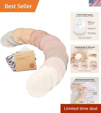 Organic Nursing Pads - 14 Washable Breast Pads for Breastfeeding, Wash Bag, V...