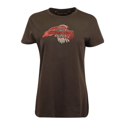 Harley-Davidson Damen T-Shirt Dunkelgrau Bestickt Adler Badge S/S (S35)